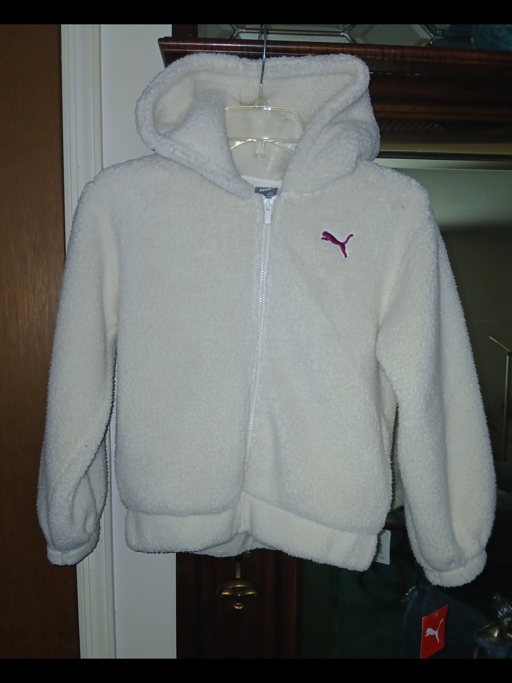 Puma Kids Cream Sherpa Hoodie with Purple Logo NWT